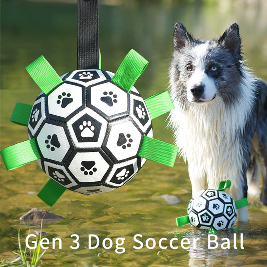 Gift for Pets,Dog soccer toy football strap Football&Inflator 2pcs set, suitable for tug of war, puppy birthday gift, dog drag toy, dog water toy. Made of advanced PU material, it can kick and bounce.